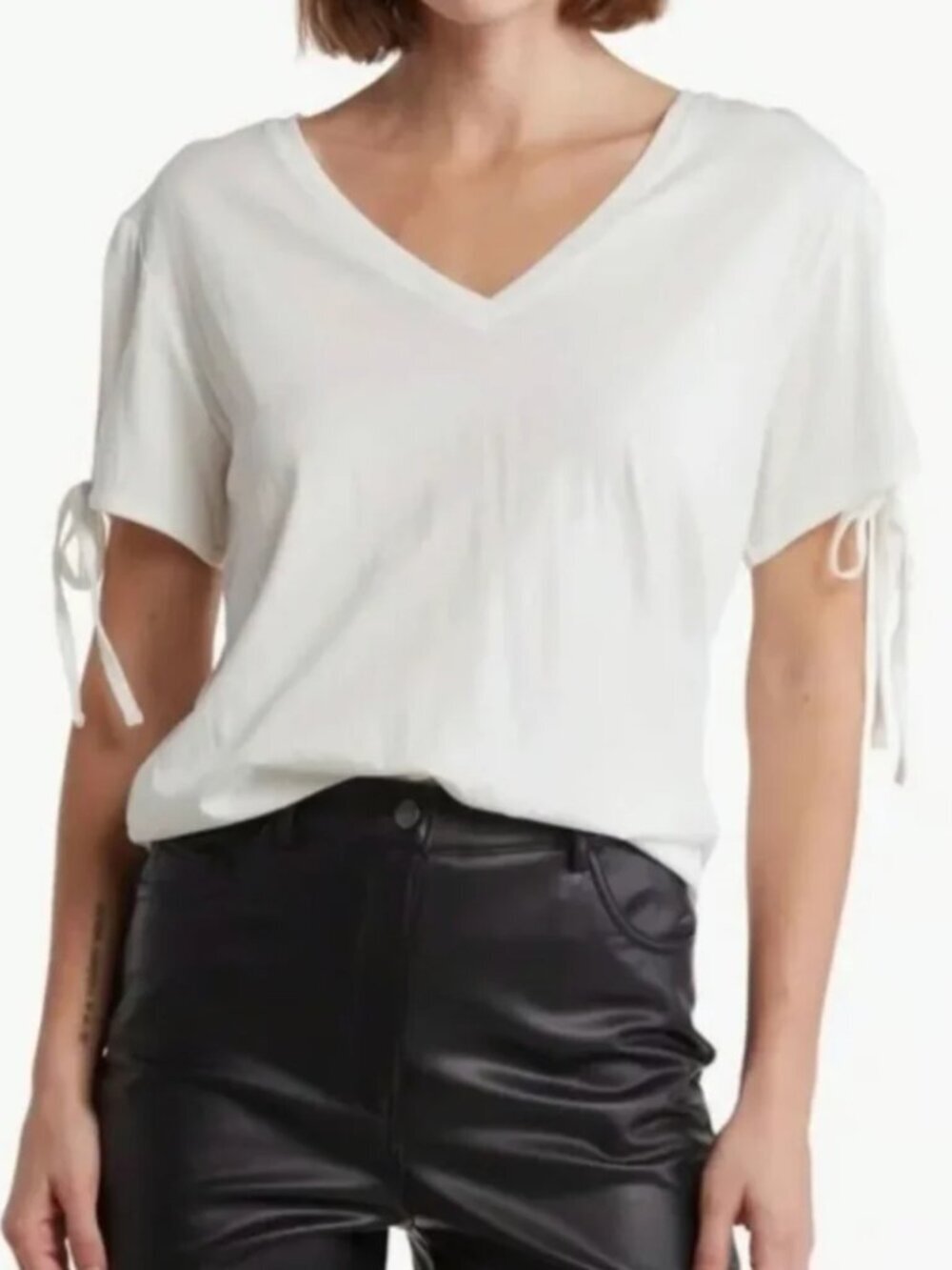 All Saints | Kay White V-Neck Tie Sleeve Tee 100% Organic Cotton